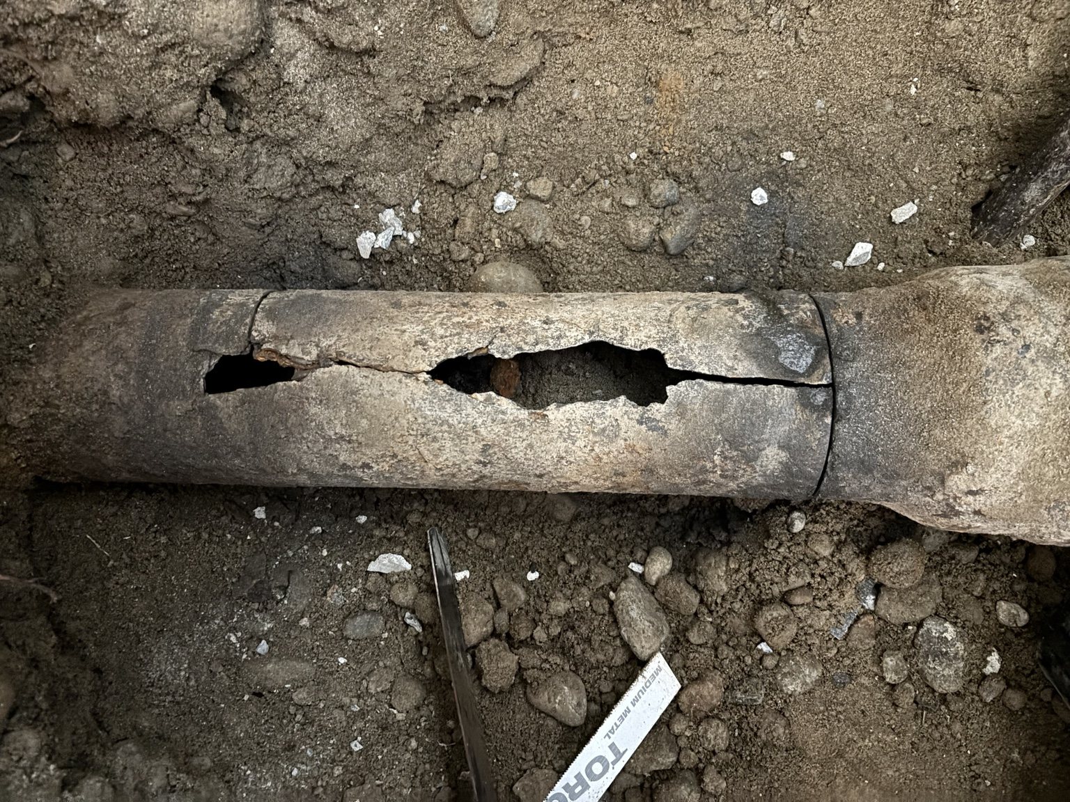 Failed underground drain pipe
