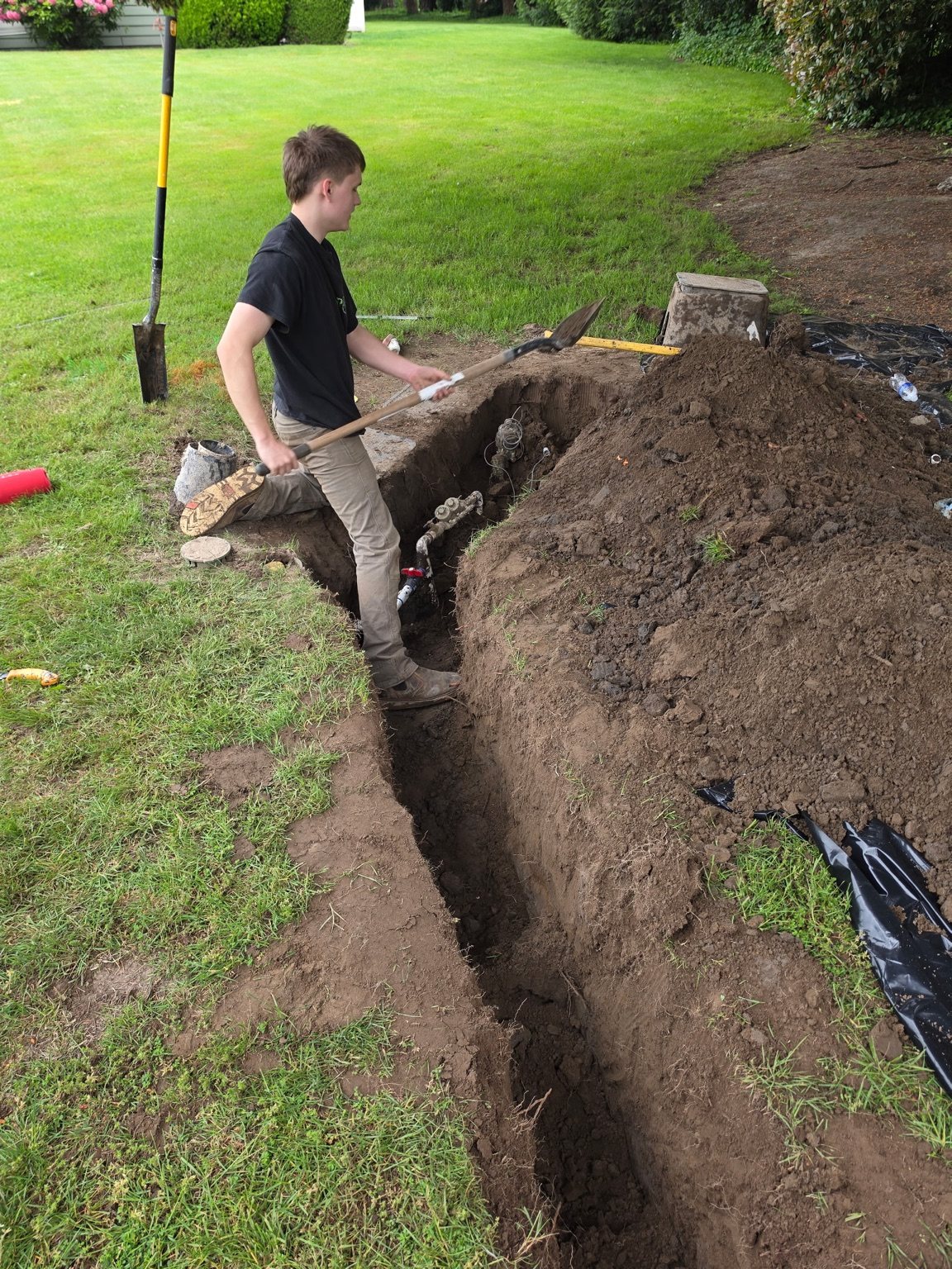 Underground water service trench