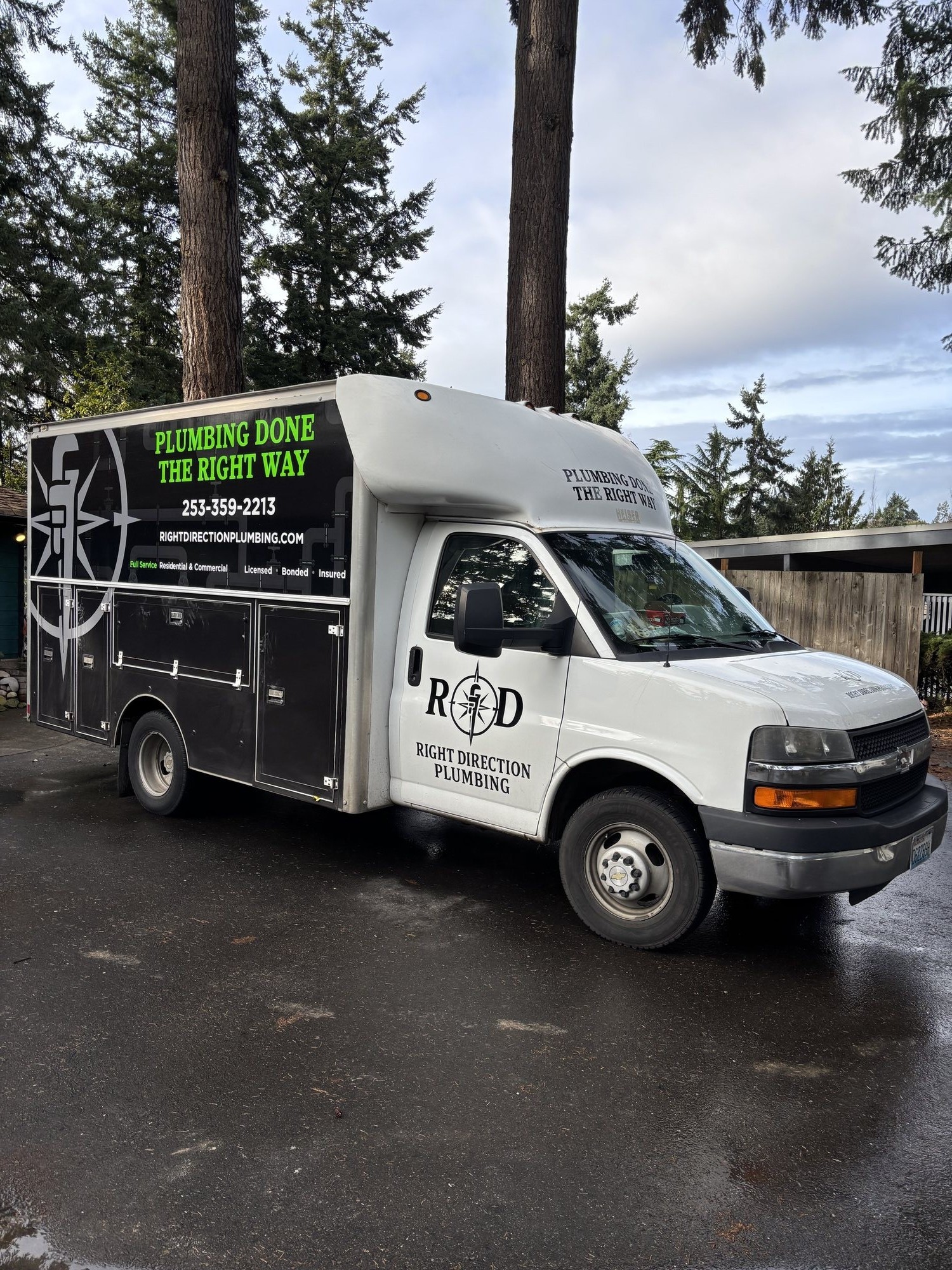 Right Direction Plumbing truck serving Tacoma and Seattle WA